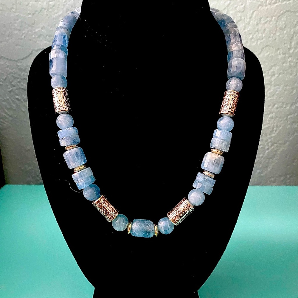Jewel grade aquamarine with sterling silver clasp and accents.
